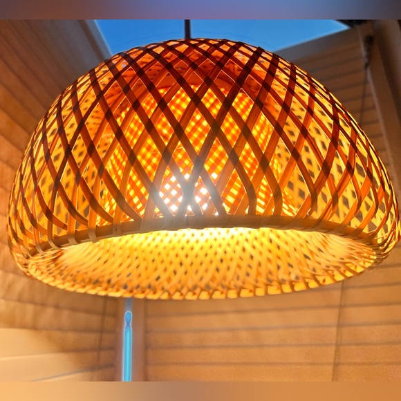Bamboo Rattan Basket Lamp Light - 11” Diameter, corded pendant - Picture 2 of 12
